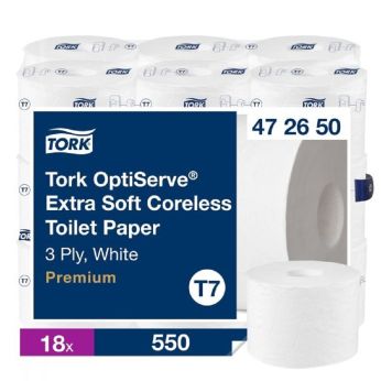 Tork OptiServe extra jemný bezdutinkový toaletní papír, 3 vrs, T7, 18 rolí, 472650